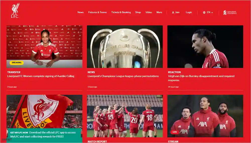 리버풀 홈페이지 바로가기 (https://www.liverpoolfc.com)