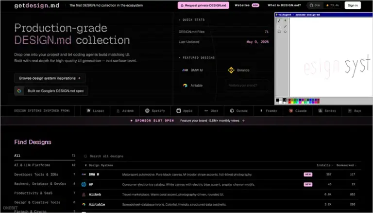 디자인 시스템 모음 사이트 GetDesign (https://getdesign.md)