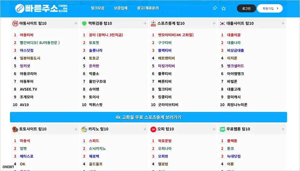 빠른주소 링크모음 사이트 바로가기 (먹튀, 스포츠중계, 토토, 웹툰)